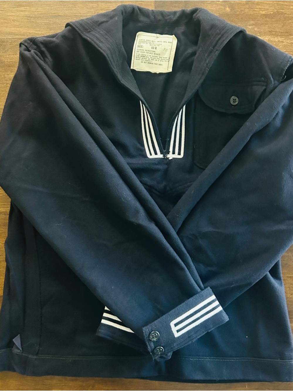 Vintage 1973 US Navy Dress Blue Wool Sailor Jumper Uniform 40R